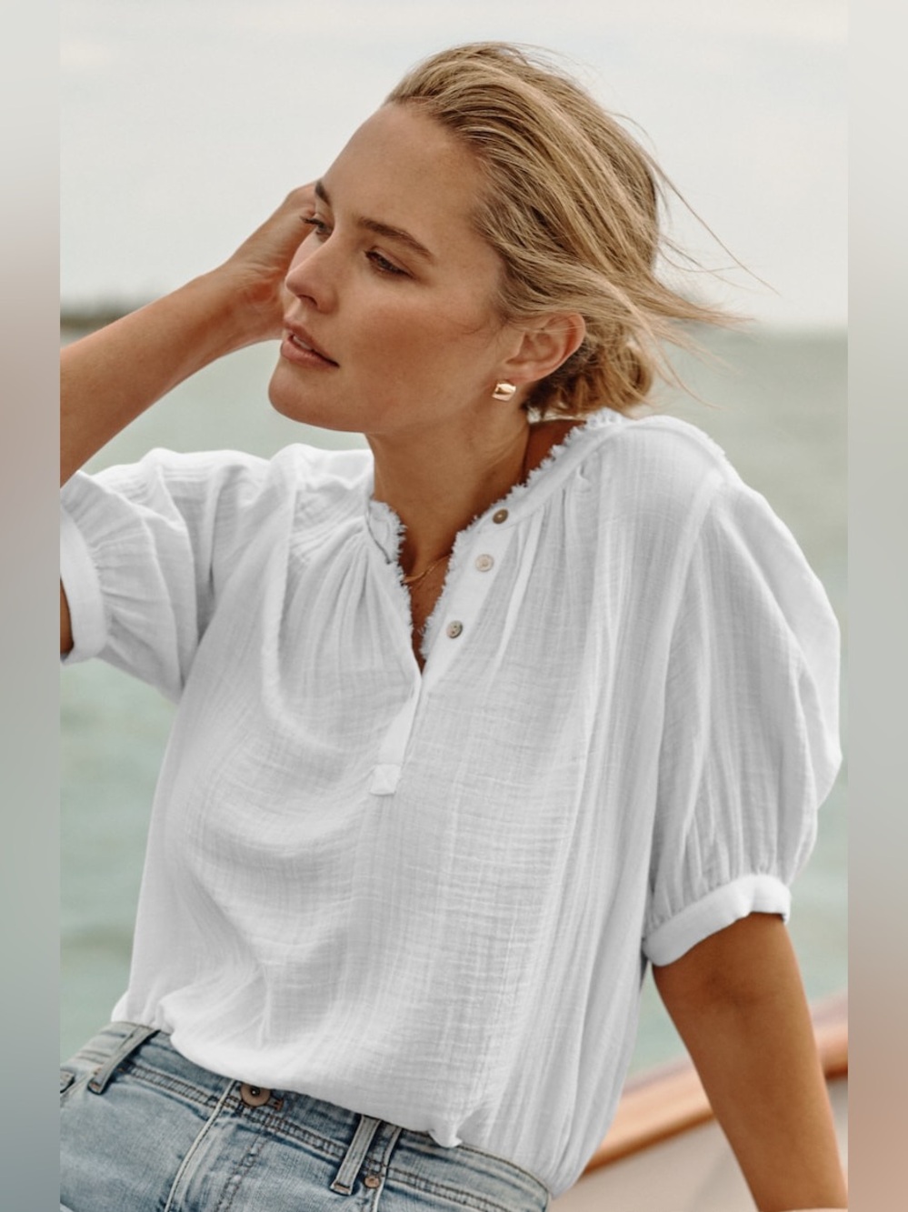 J. Jill 100% Cotton White Cotton Blouse Size Medium J Jill